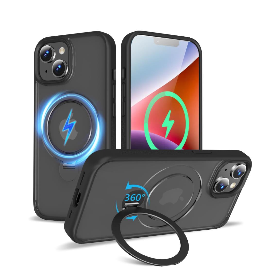 【 定点360度回転スタンド】KWATUNG iphone 14 用 ケース MagSafe対応 iphone13 用ケース ワイヤ レス充電対応 アイフォン14 用 ケース 隠し収納式スタンド 横縦両立 角度調整 スマホケース iphone 14 用 iphone 13 用 マグネット搭載 アイフォン13用ケース 指紋防