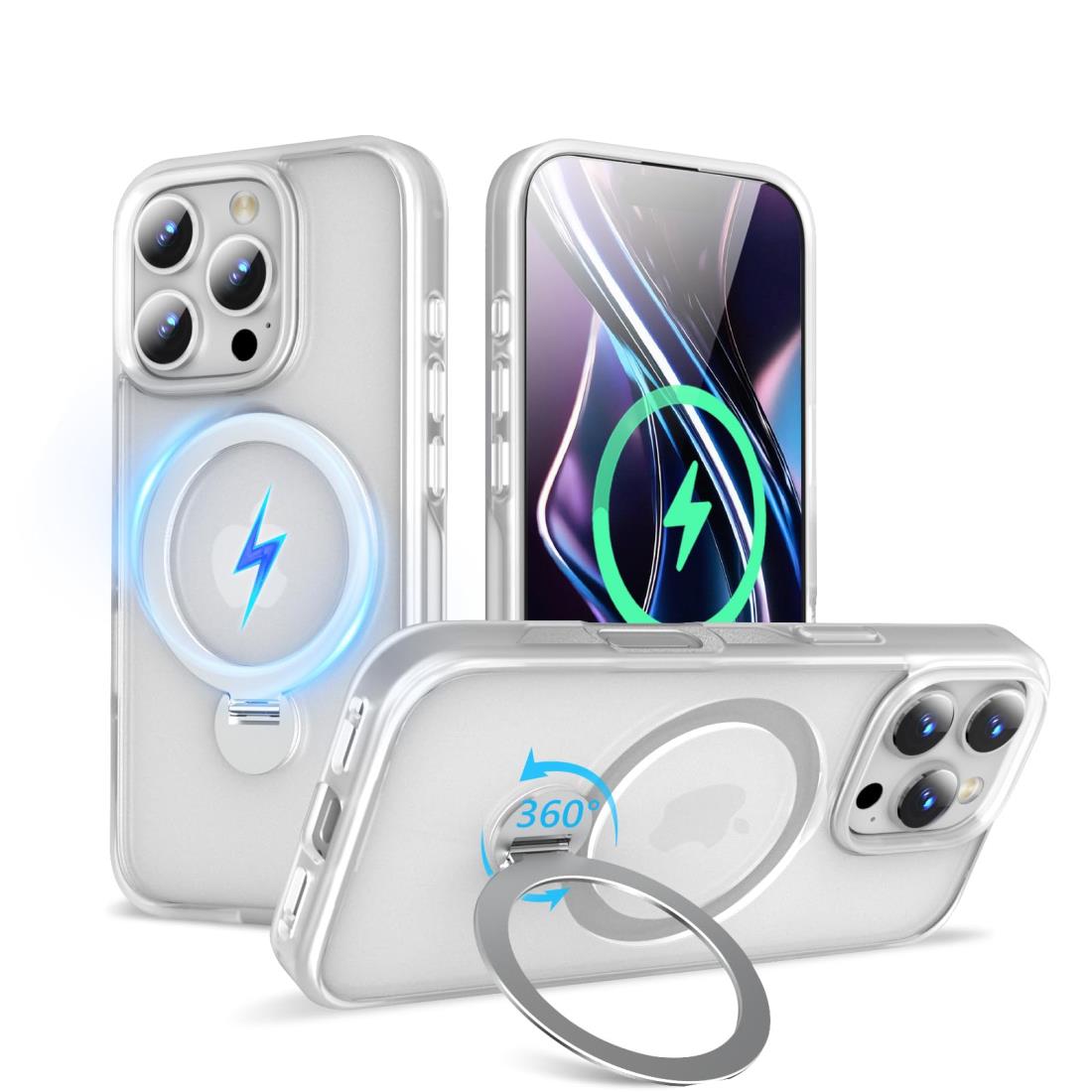 【 定点360度回転スタンド】KWATUNG iphone 16 pro 用 ケース MagSafe対応 ワイヤ レス充電対応 アイフォン16pro 用 ケース 隠し収納式スタンド 横縦両立 角度調整 iphone16プロ用ケース リング マグネット搭載 超強磁力 いphone16pro用 ケース 指紋防止 滑り止め