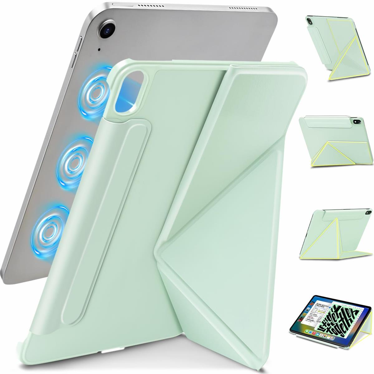WONZIR iPad Air 11インチ ケース(M4/M3/M2、 第8/7/6世代) 磁気吸着式 ipad air 第5/4世代(10.9インチ ) ケース 軽量超薄型 縦置き横置き対応 折りたたみ式 角度調整可能 三角構造安定感 スタンド機能 オートスリープ エッジ衝撃保護 ペン収納