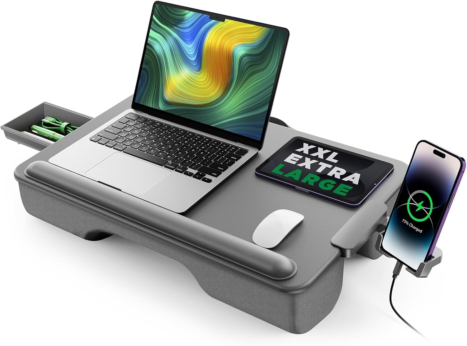 SAIJI 膝上テーブル テーブルクッション デスクトップ ノートパソコンデスク PC クッション テーブル 膝上作業 PCデスク ひざ上 テレワーク 軽量トレイテーブル 持ち運び便利 17インチまでのノートパソコンとMacBookに対応 グレー