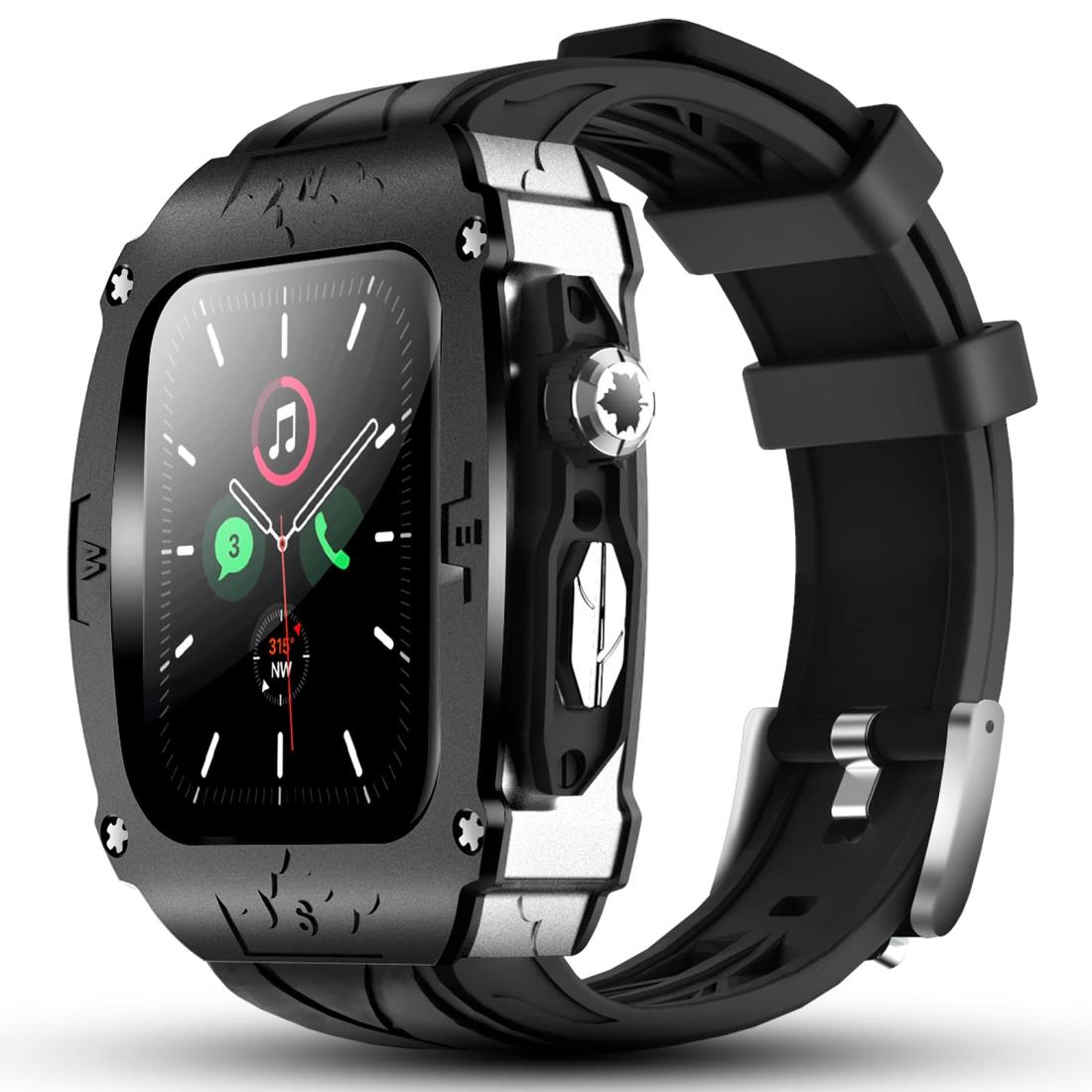 飛び切り金属元素入れもの Apple Watch 9 8 7 45粍 6 44粍ダンス楽隊 覆いかぶせる付き添い人 高耐久 牢固たるな入れもの シリコンストラップ 成人男性 用 iWatch 6 5 4 SE 44粍盛りだくさん防御すること覆いかぶせる (黒いこと-しろがね色)