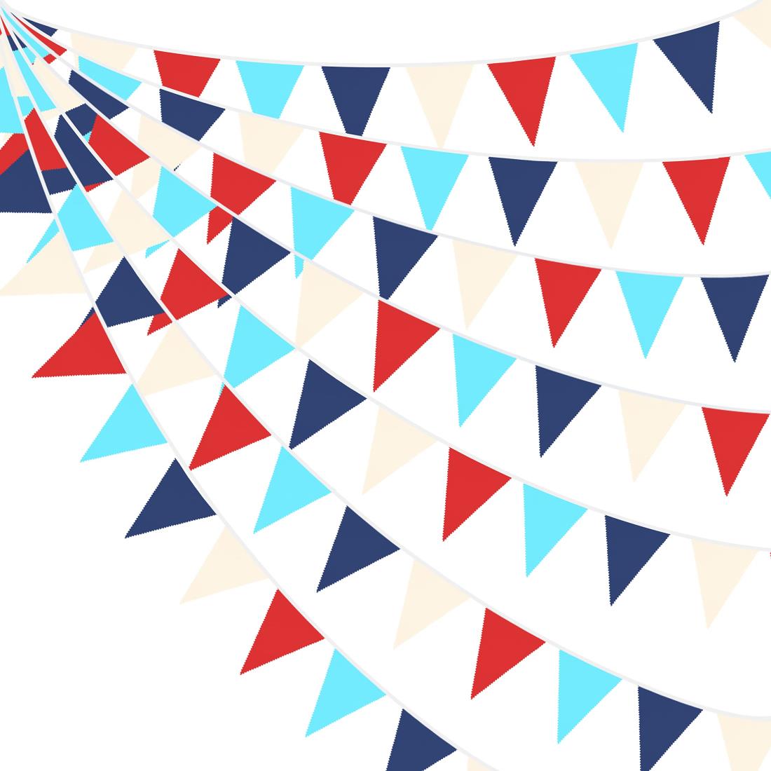 PinkBlume 赤青カーキ三角旗 布ガーランドバナーパーティー 飾りレッドブルーカーキ航海の海賊のテーマ ペナント 装飾 キャンプフラッグ 誕生日の結婚式の屋外の庭の店の子供部屋 飾り付け画像