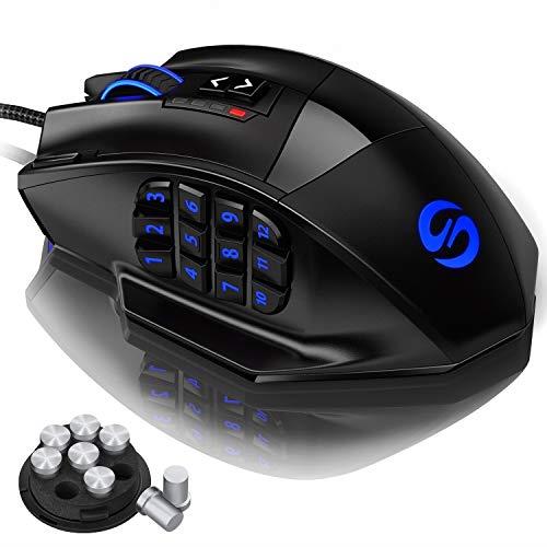 UtechSmart ゲーミングマウス 有線 サイドボタン付き 16400DPIまで調節可 高精度レーザー式 MMO用 PC用