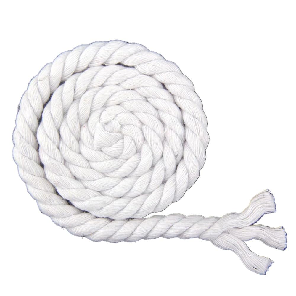 カラー綿ロープ 直径8mm/10mm/12mm/20mm 綿ロープ3ツ打 10M/20M/50M 柔らか 太い 手芸用 天然 コットンロープ 手作り インテリア 飾り DIY (ホワイト 8mm/50M)