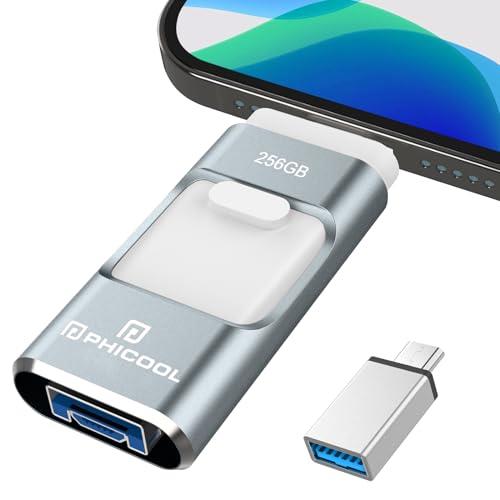 【2024年登場 専用アプリ不要】４in1 iPhone対応 USBメモリ 256GB 高速 バックアップ iPad対応 usbメモリー スライド式 iOS/Type-C/USB/Micro USB搭載 大容量 スマホ 写真データ保存 外付けUSB Phone/PC/Macbook/iPad対応 容量不足解消 グレー Phone 15/14 Pro/13/12 /XR/iPa
