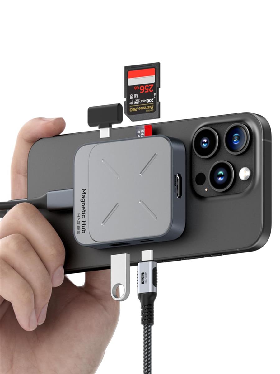 Hagibis 磁気USB-Cハブ 7-in-1 Magsafe対応 ドッキングステーション|iPhone 16/15 Pro Max & MacBook Pro/Air対応|4K@60Hz HDMI・100W PD急速充電・10Gbps USB・SD/TFカードリーダー・AUX|PS-Direct