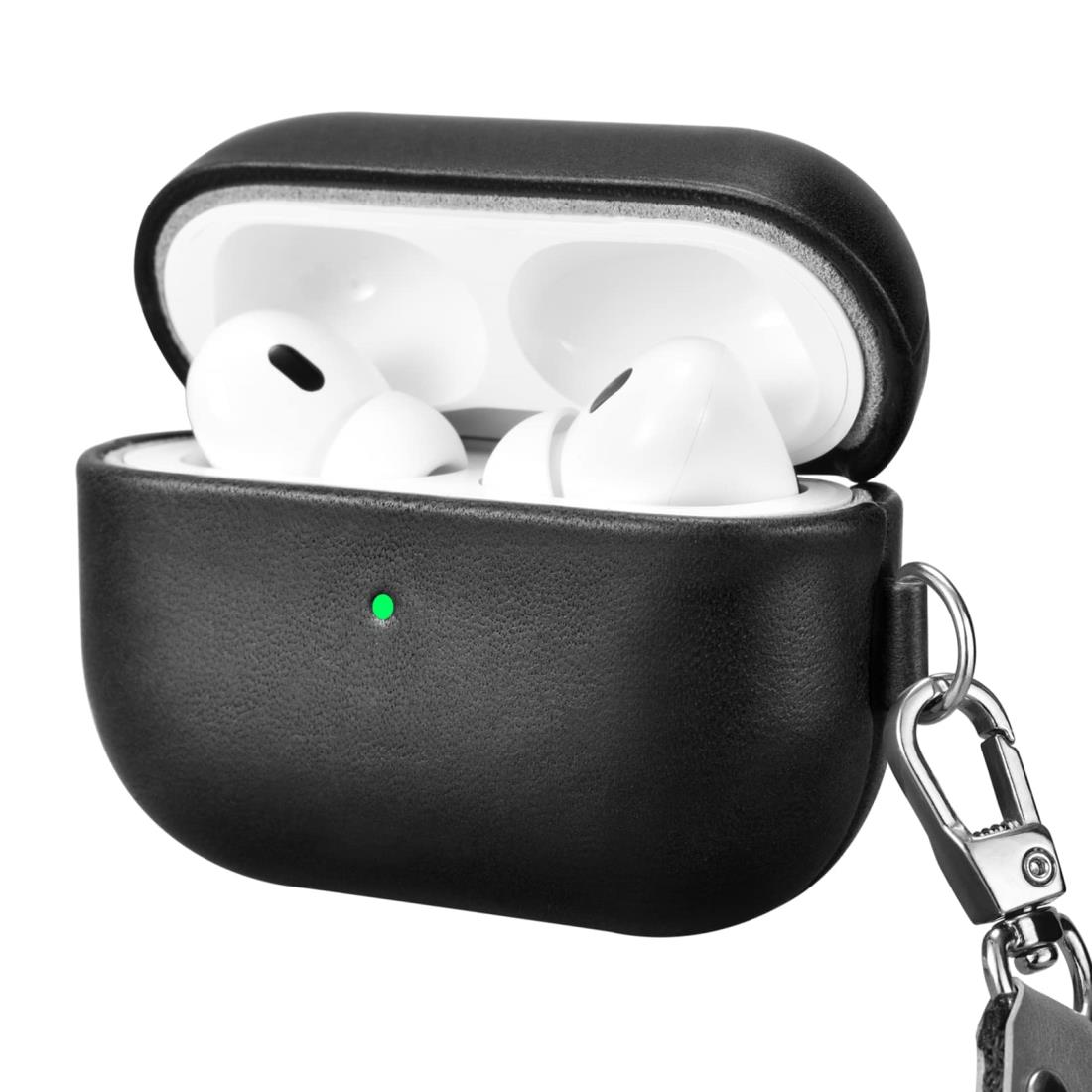 AirPods Pro 2 用 ケース 本革(2022年9月発売専用)落下防止 耐衝撃 保護ケース AirPods Pro2 レザーケース カバー 分離式 全面保護 エアーポッズプロ2 ケース 装着充電可能 LEDライト可視 ワ イヤレス充電対応 持ち運びに便利 ストラップ付き(ブラック)