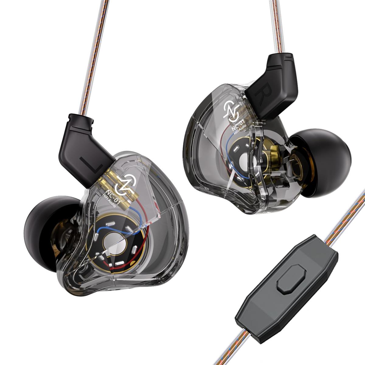 【Yinyoo CCZ NC01】 有線イヤホン イヤモニ風イヤホン earphones 10mm DD インイヤーイヤホン UV光硬化PCチャンバー 4g量軽化設計、リケーブル可能 OFCダブル並列リケーブル、ノイズキャンセリング 5級メッキ金属プラグ ゲーミング 人間工学設計 通勤/運動/学習に対応（透明画像