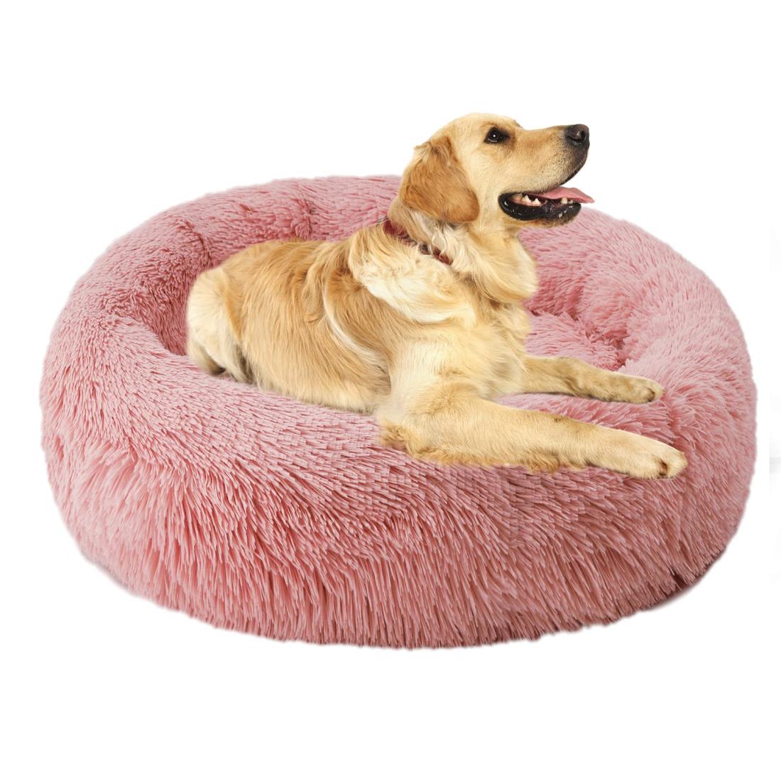 Aurako 76cm 犬ベッド 猫ベッド ふわふわ 丸型 クッション ドーナツペットベッド ぐっすり眠る 猫用 小型犬用 もこもこ 暖かい 滑り止め 防寒 寒さ対策 洗濯可能 子犬 猫用 サイズ選択可 ローズレッド