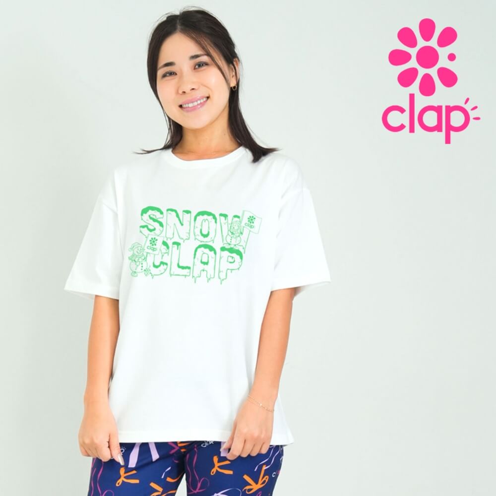 clap クラップ フィットネスウェア トップス レディース 半袖 SNOW CLAP BIG TEE M/フリーサイズ トレーニング ダンスウェア tシャツ フィットネス ジム 2026 新作
