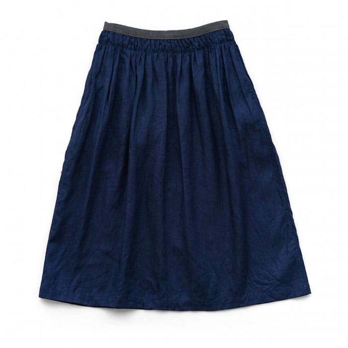 Nigel Cabourn woman - VINTAGE GATHERED SKIRT - LINEN HERRINGBONE - NAVY｜PSC