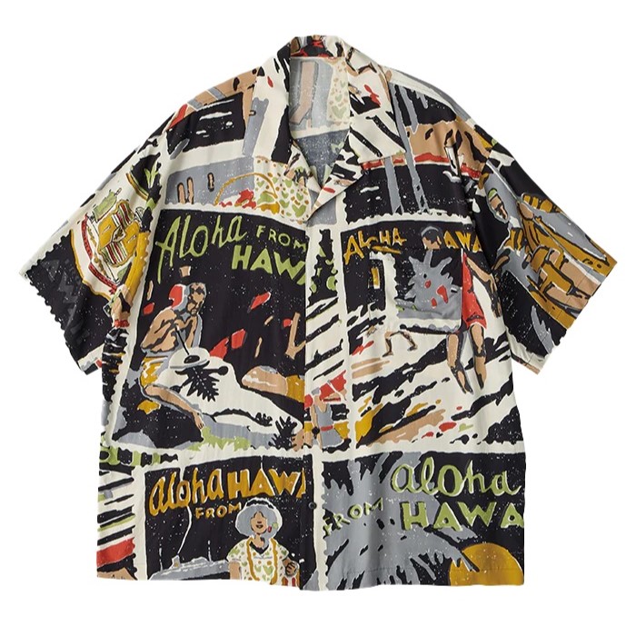 PORTER CLASSIC - HAWAIIAN OUTDOOR ALOHA SHIRT - BLACK