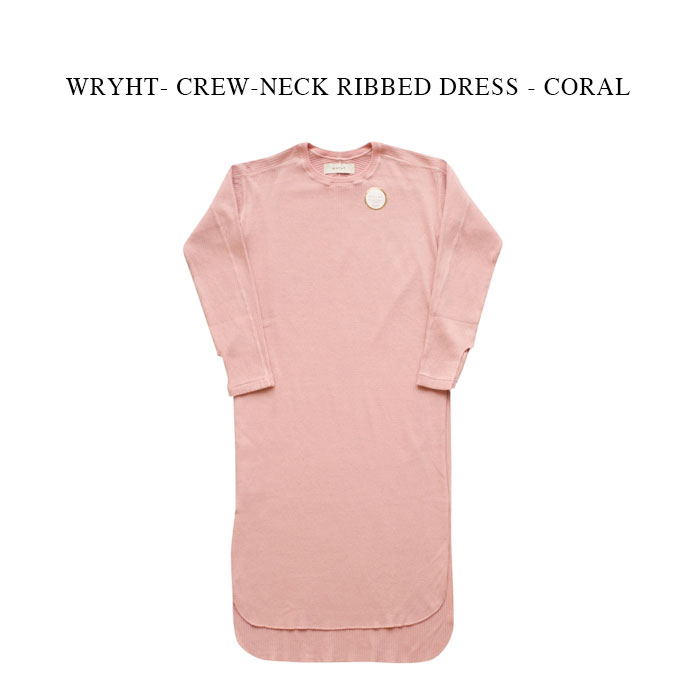 WRYHT- CREW-NECK RIBBED DRESS - CORAL