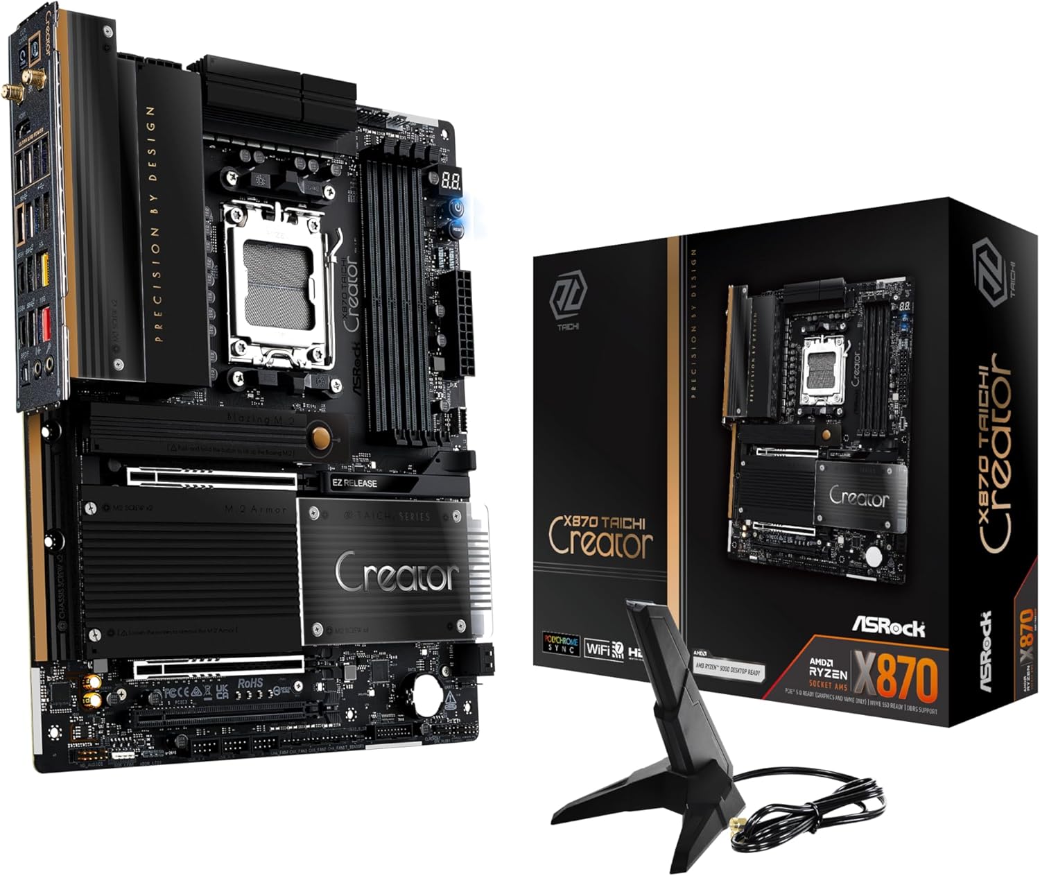 【P5倍 4/14 20:00~4/17 09:59】ASRock マザーボード X870 Taichi Creator AMD Ryzen 9000/8000/7000 シリーズ CPU(Soket AM5)対応 X870 チップセット ATX マザーボード 【国内正規代理店品】