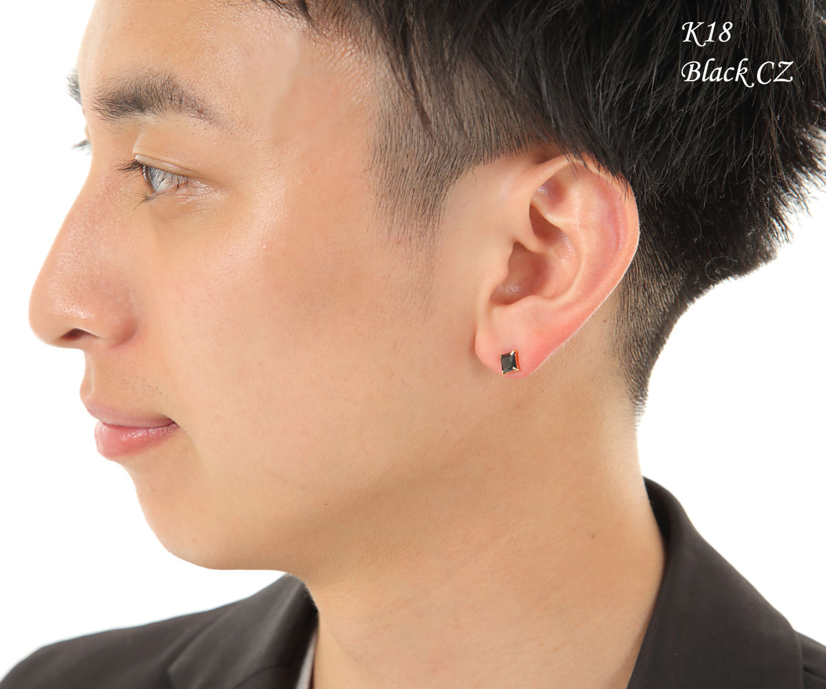 楽天市場 メンズ ピアス ゴールド ブラック ピアス メンズ 片耳用 K18 ブラックcz キュービック スクエア 片耳ピアス プレゼント 誕生日 記念日 プチギフト ジュエリー ピースマイル
