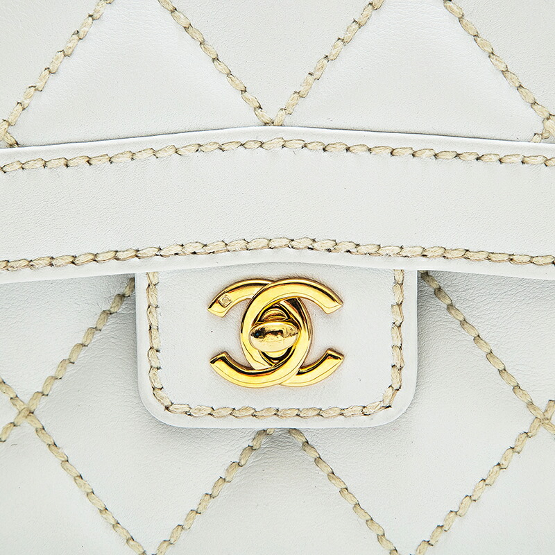 極美品 シャネル CHANEL ワイルドステッチ ハンドバッグ ホワイト 