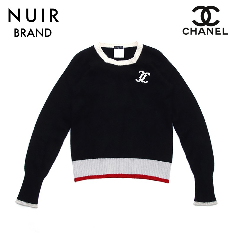 CHANEL - シャネル ニット セーター 長袖 ビジュー カシミヤ 38 M 黒 ブラック CHANEL - シャネル ニット セーター 長袖 ビジュー カシミヤ 38