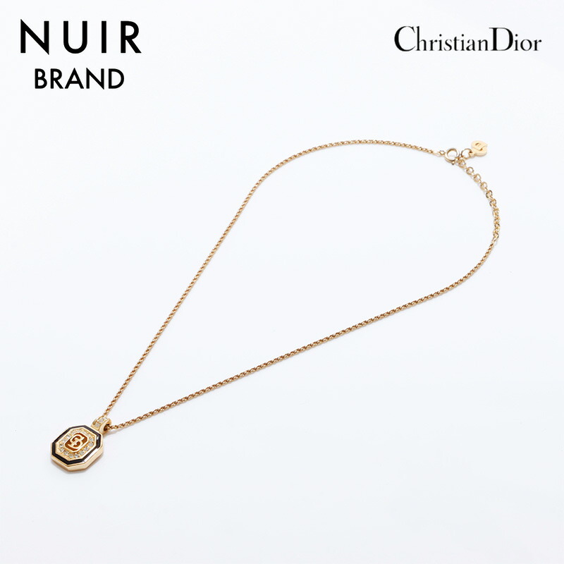 Christian Dior ラインストーン付きDチャームネックレスゴールド美品 Christian Dior ラインストーン付きCDロゴチャームネックレス