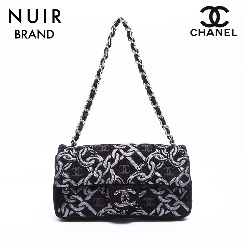 【ポイント最大47倍！全商品10%OFF!4/17 09:59まで】シャネル CHANEL 10番台 ココマーク チェーン　刺繍 シルバー金具 25cm ハンドバッグ ブラック WS8996 【中古】