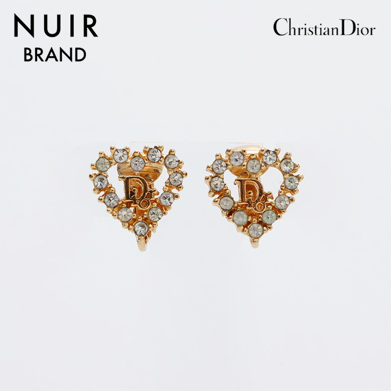 クリスチャンディオール ハート ロゴ ラインストーン イヤリング ゴールド Christian Dior クリスチャンディオール ハート モチーフ ライン