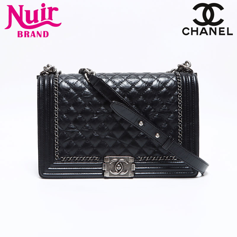 【ポイント最大47倍！全商品10%OFF!4/17 09:59まで】【最終値下げ】 シャネル CHANEL ボーイシャネル ラージ シルバー金具 ガンメタリック 23番台 2016 ショルダーバッグ ブラック WS12556 【中古】