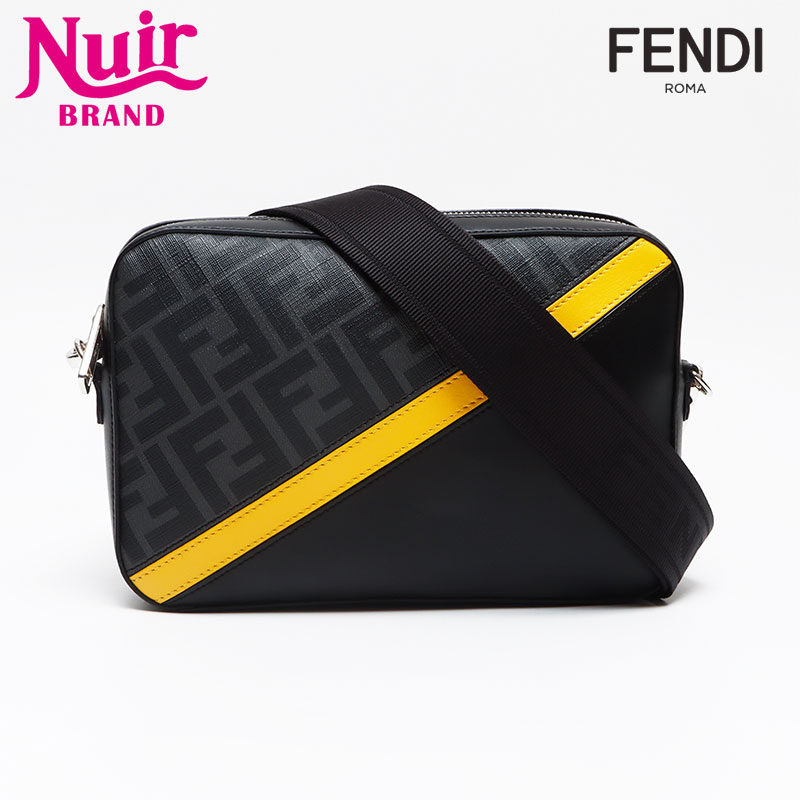 25新作 FENDI ダイアゴナル カメラケース グレーFFキャンバス スクエアFF カメラケース オーガナイザー レザー ブラック | Fendi