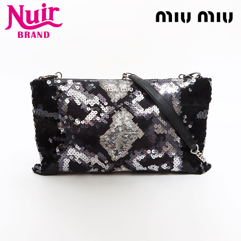 POPOmiu miu ブラック マテラッセ　ナッパ　クリスタル　クラッチ miu ミュウミュウ ハンドバッグ ショルダーバッグ マテラッセ