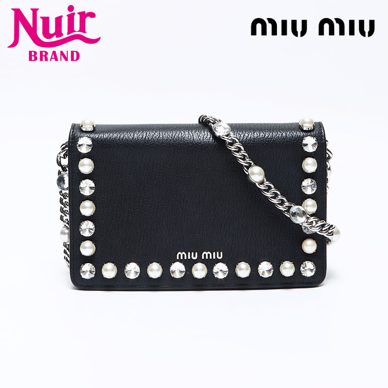 POPOmiu miu ブラック マテラッセ　ナッパ　クリスタル　クラッチ miu ミュウミュウ ハンドバッグ ショルダーバッグ マテラッセ
