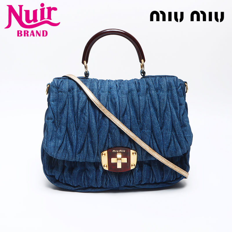 美品 miu miu Denim Biker デニム 2WAY バッグ MIU MIU - ミュウミュウ トートバッグ デニム ロゴ入り 5BG236