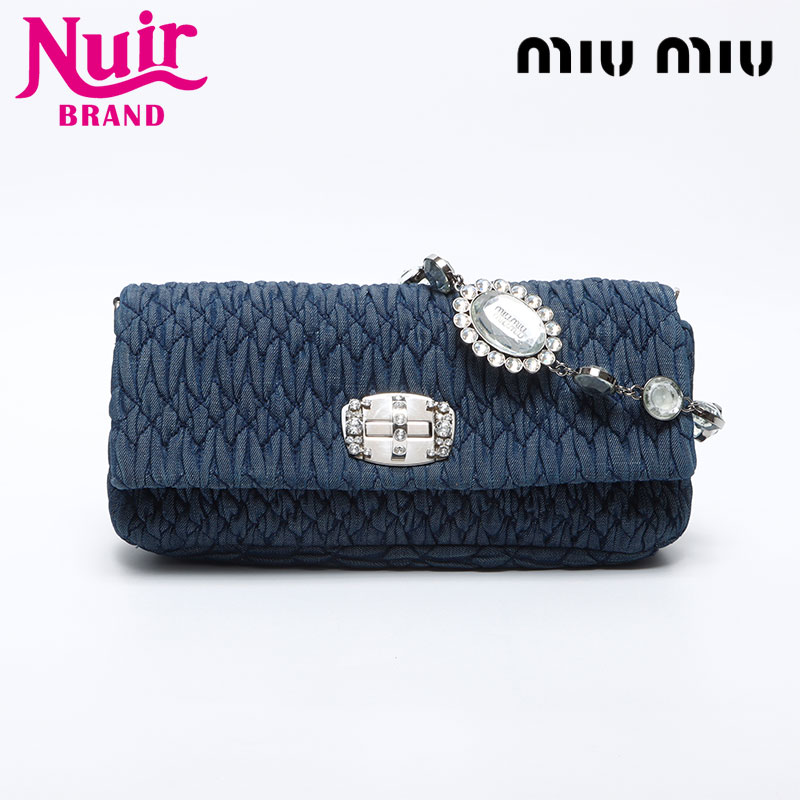 【エントリーで最大ポイント49倍!＋全商品10%OFF!4/10 1:59まで】ミュウ ミュウ Miu Miu マテラッセ デニム クリスタル ショルダーバッグ ネイビー WS14199 【中古】 75,900円