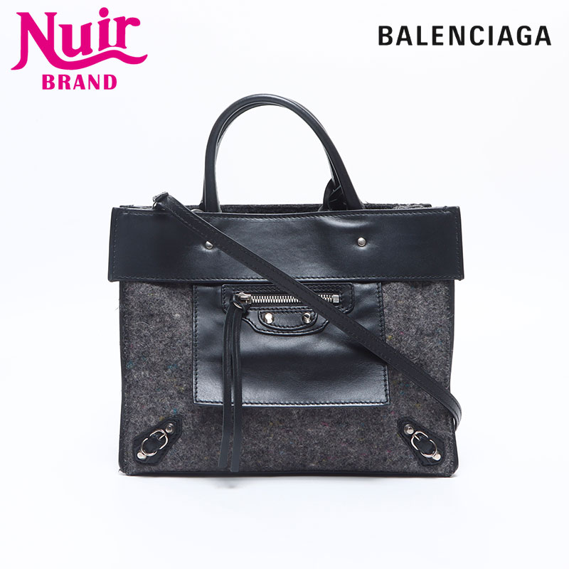 【エントリーで最大ポイント49倍!＋全商品10%OFF!4/10 1:59まで】バレンシアガ BALENCIAGA ペーパー ウール ハンドバッグ ブラック WS14658 【中古】
