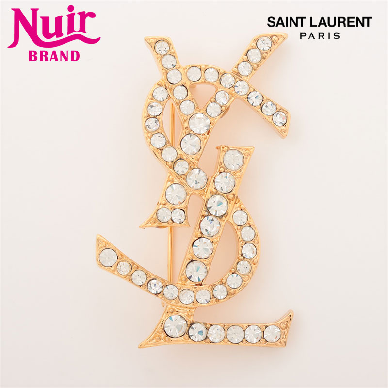 イヴサンローラン　ロゴ　ブローチ　ラインストーン　ゴールド イヴ・サンローラン YVES SAINT LAURENT YSLロゴ ラインストーン
