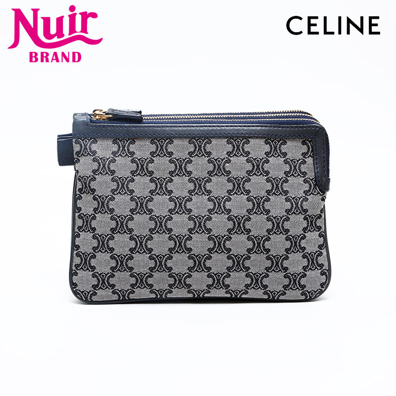 セリーヌ CELINE マカダム キャンバス ポーチ ネイビー WS20114 【中古】