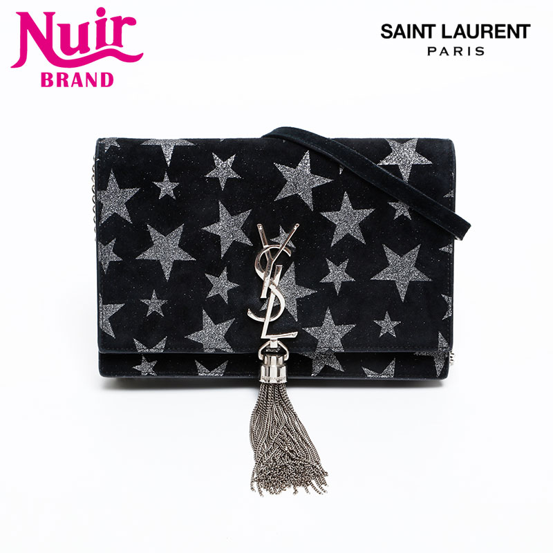 イヴ・サンローラン YVES SAINT LAURENT スター スエード チェーン ケイト ショルダーバッグ ブラック WS20360 【中古】