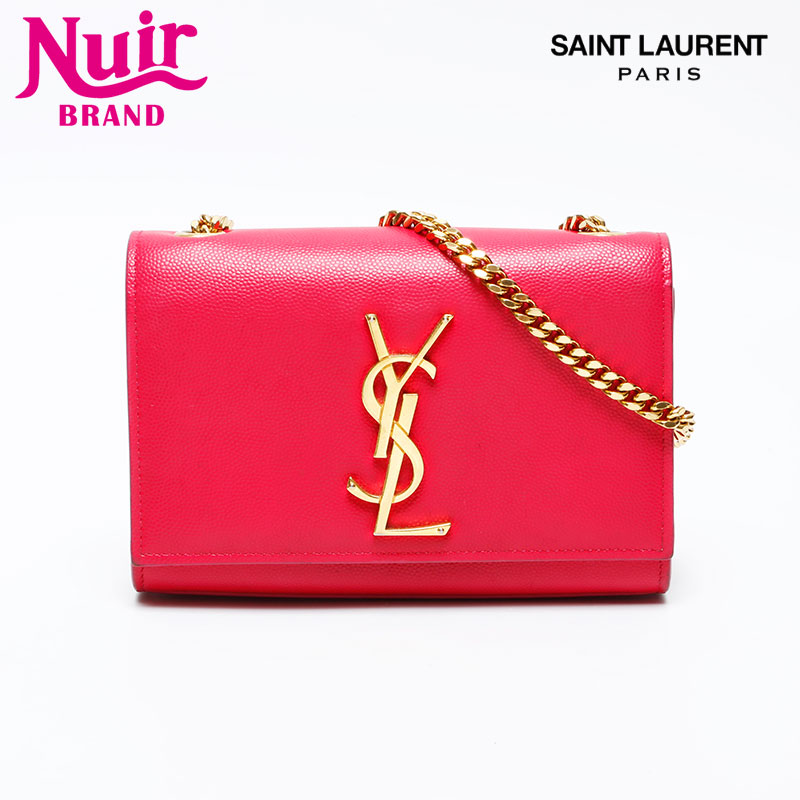 イヴ・サンローラン YVES SAINT LAURENT ロゴ ケイト ミニ レザー チェーン ショルダーバッグ ピンク WS20661 【中古】