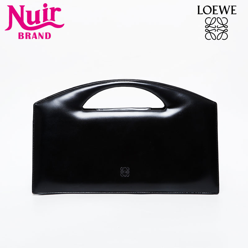 ① LOEWE ロエベ ハンドバッグ 丸型 アナグラム カーフレザー ブラック LOEWE 美品 ロエベ 丸型 アナグラム レザー ブラック 2WAY