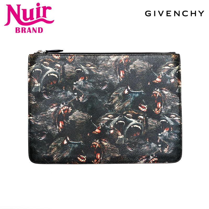 【ポイント最大47倍！全商品10%OFF!4/17 09:59まで】ジバンシィ GIVENCHY レザー ドッグプリント Rottweiler クラッチバッグ ブラック WS21462 【中古】
