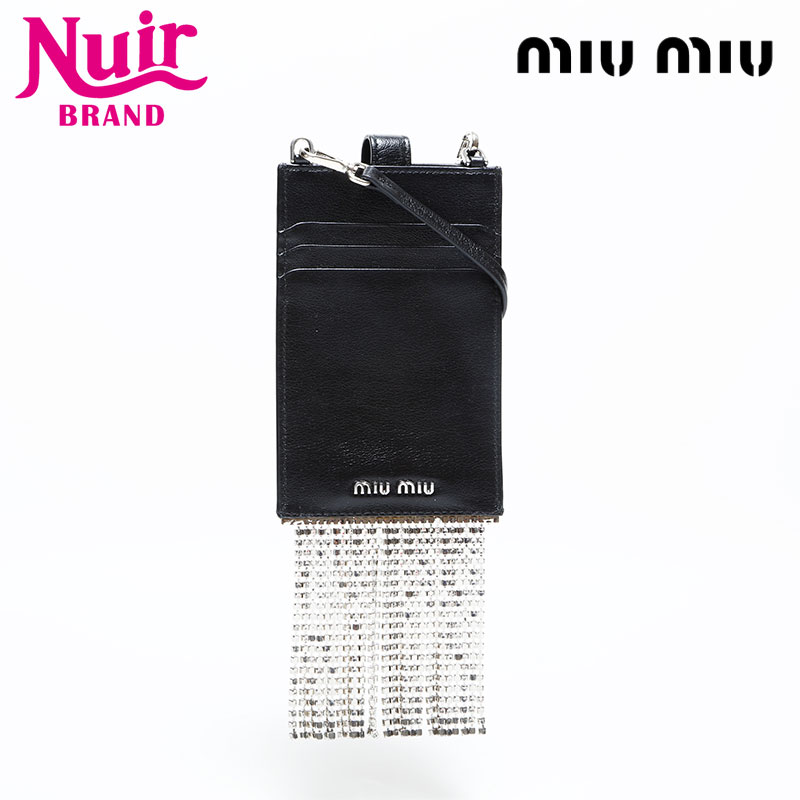 ミュウ ミュウ Miu Miu クリスタル レザー フォンケース ショルダーバッグ ブラック WS23020 【中古】