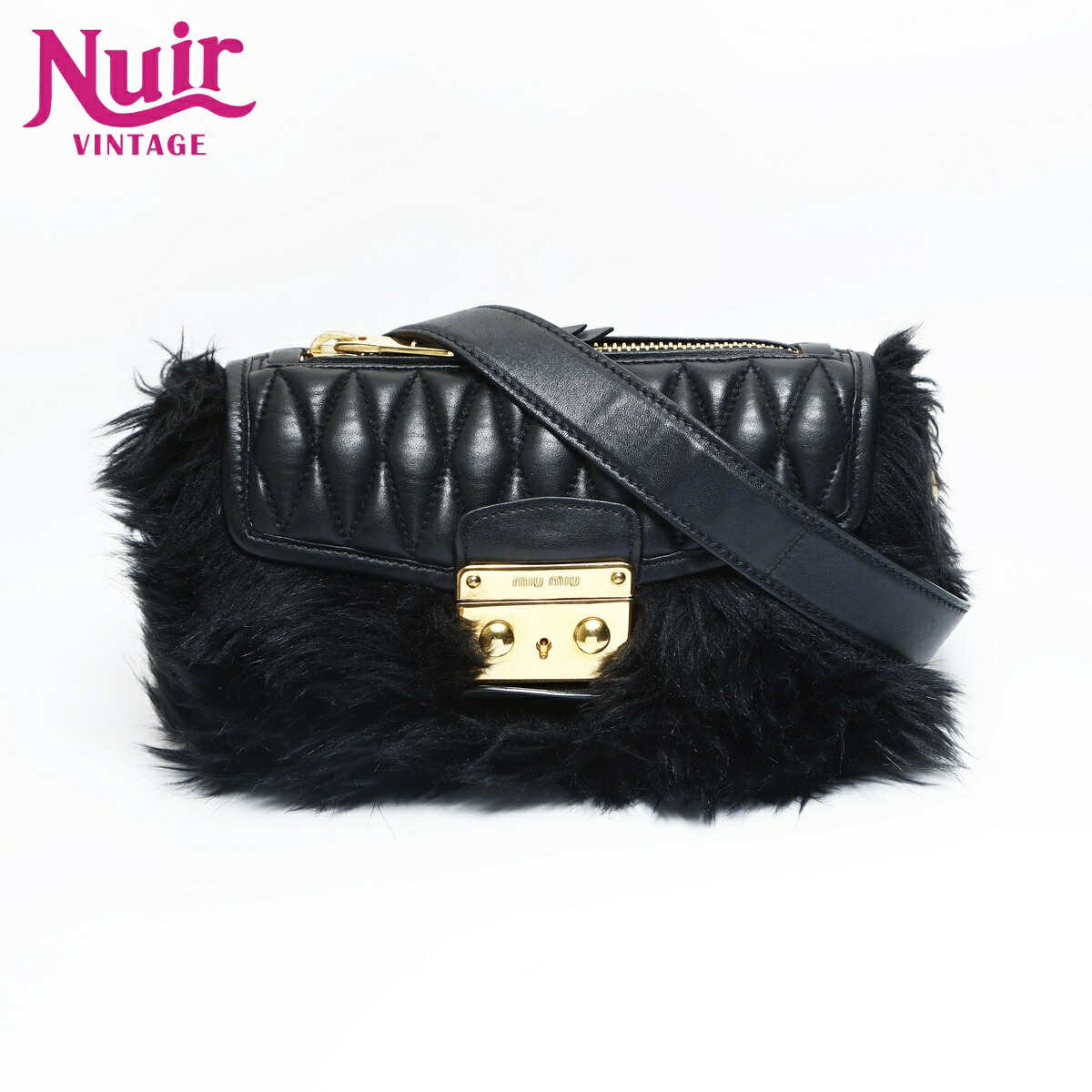 ミュウ ミュウ Miu Miu ファー マテラッセ ショルダーバッグ ブラック WS23460 【中古】