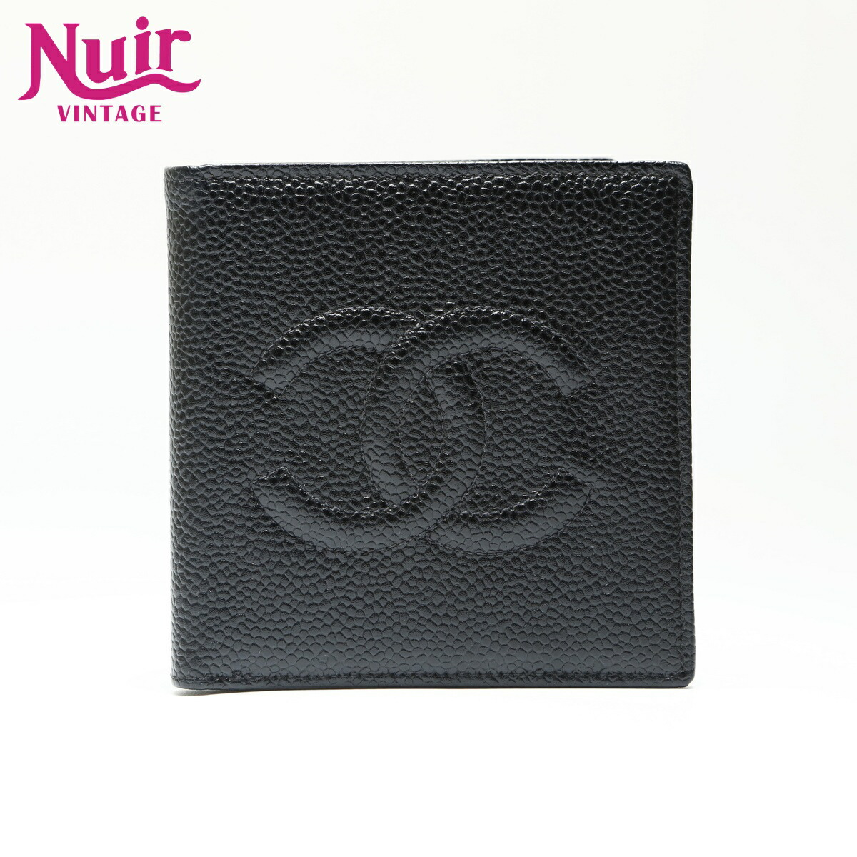 シャネル CHANEL 4番台 1996-1997 キャビアスキン ココマーク 二つ折り財布 ブラック WS23883 【中古】