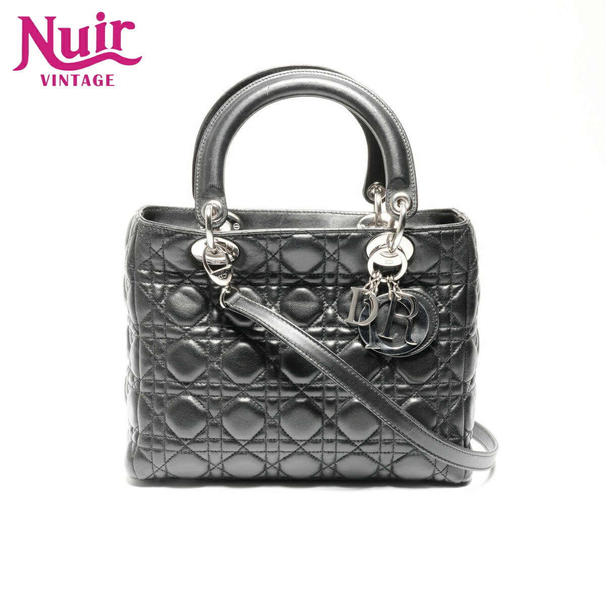【ポイント最大47倍!全商品10%OFF!4/17 09:59まで】クリスチャンディオール Christian Dior ミディアム レディ ディオール シルバー金具 ハンドバッグ ブラック WS24628 【中古】