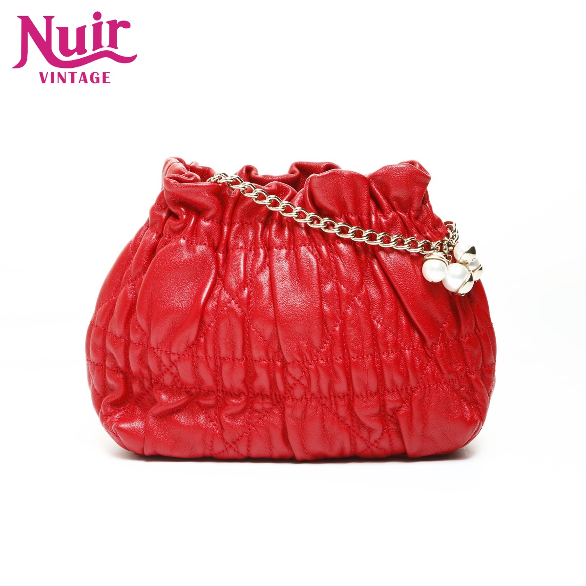 【ポイント最大47倍！全商品10%OFF!4/17 09:59まで】クリスチャンディオール Christian Dior カナージュ ミニ パール ショルダーバッグ レッド WS25200 【中古】 81,400円