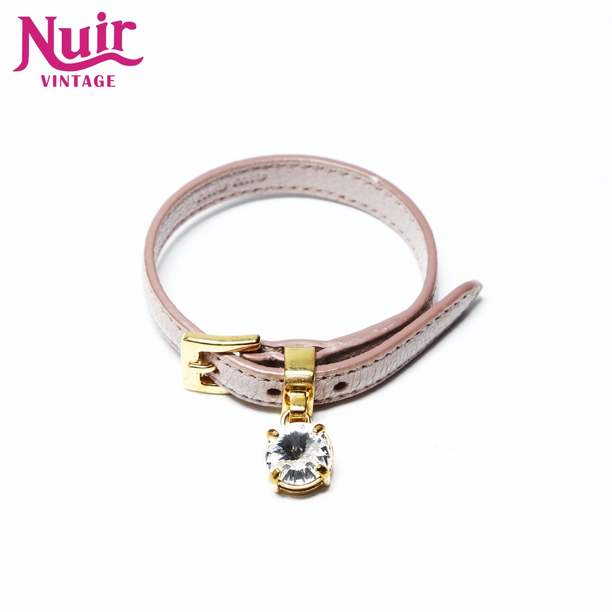 ミュウ ミュウ Miu Miu レザー クリスタル ブレスレット ピンク WS25236 【中古】