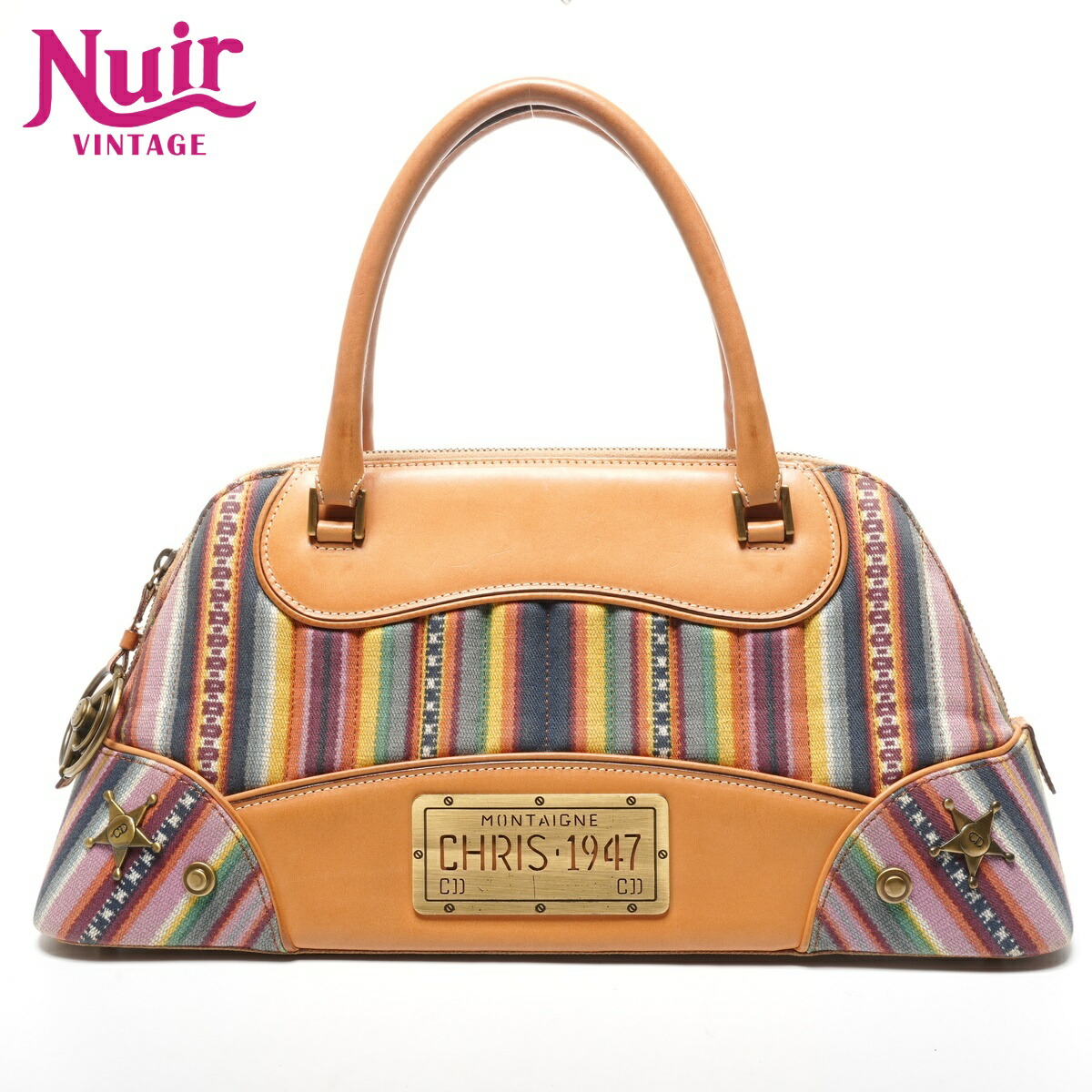 【エントリーで最大ポイント49倍!＋全商品10%OFF!4/10 1:59まで】クリスチャンディオール Christian Dior 2002 モンテーニュ カディラック ジョン・ガリアーノ キャンバス レザー ハンドバッグ マルチカラー WS25324 【中古】