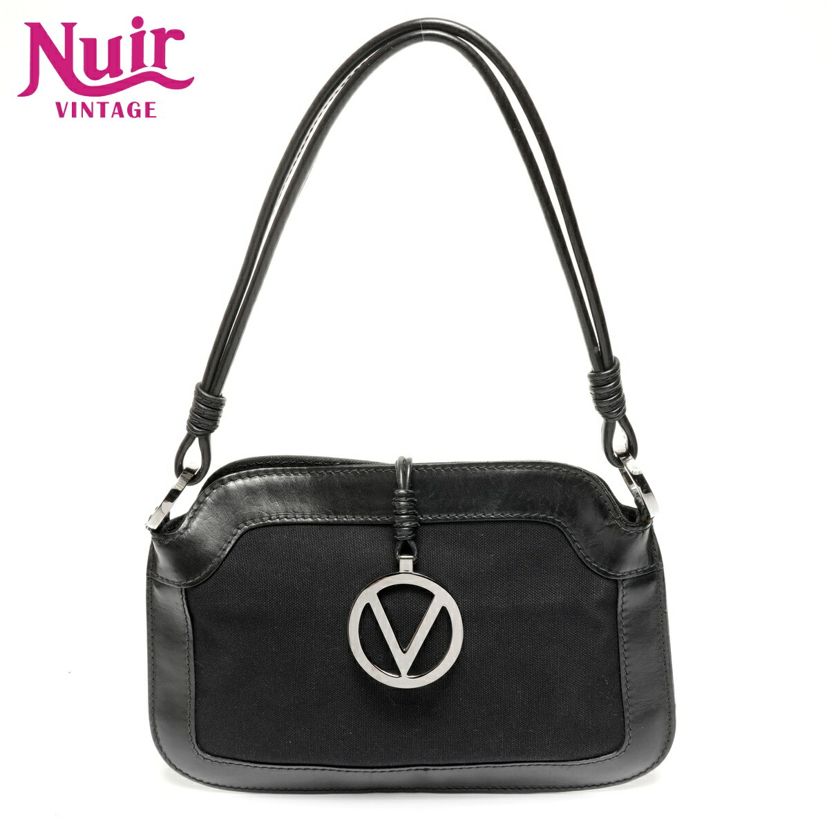 ヴァレンティノ VALENTINO キャンバス レザー ショルダーバッグ ブラック WS25611 【中古】