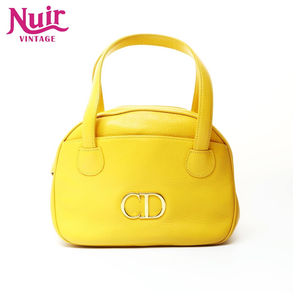 【エントリーで最大ポイント49倍!＋全商品10%OFF!4/10 1:59まで】クリスチャンディオール Christian Dior レザー CDロゴ ボーリングバッグ ハンドバッグ イエロー WS25727 【中古】