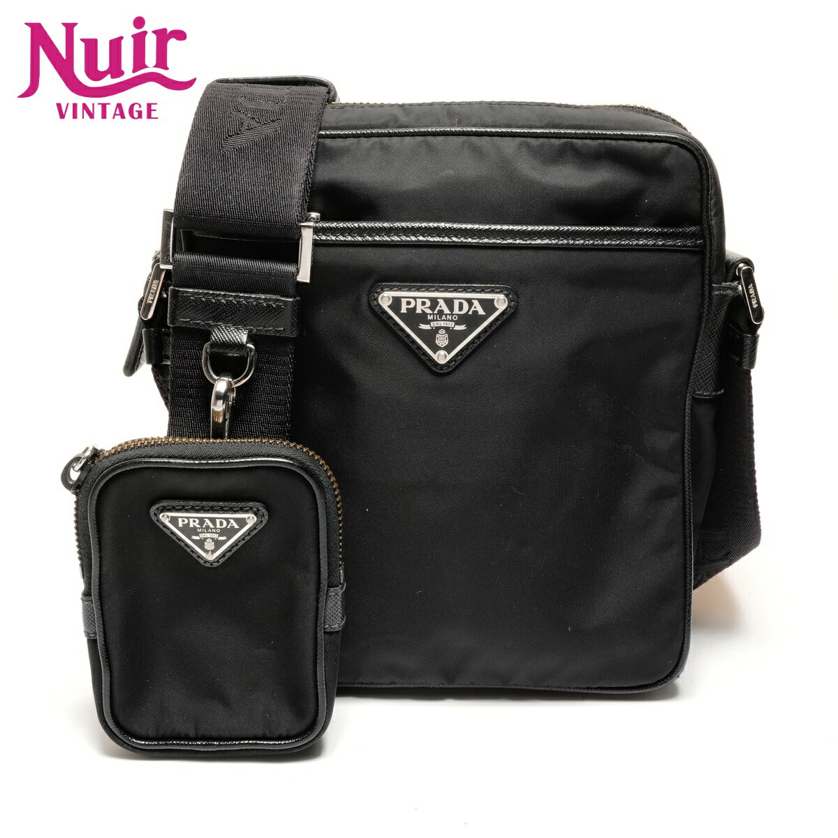【ポイント最大47倍！全商品10%OFF!4/17 09:59まで】プラダ PRADA ナイロン サフィアーノレザー ショルダーバッグ ブラック WS26384 【中古】