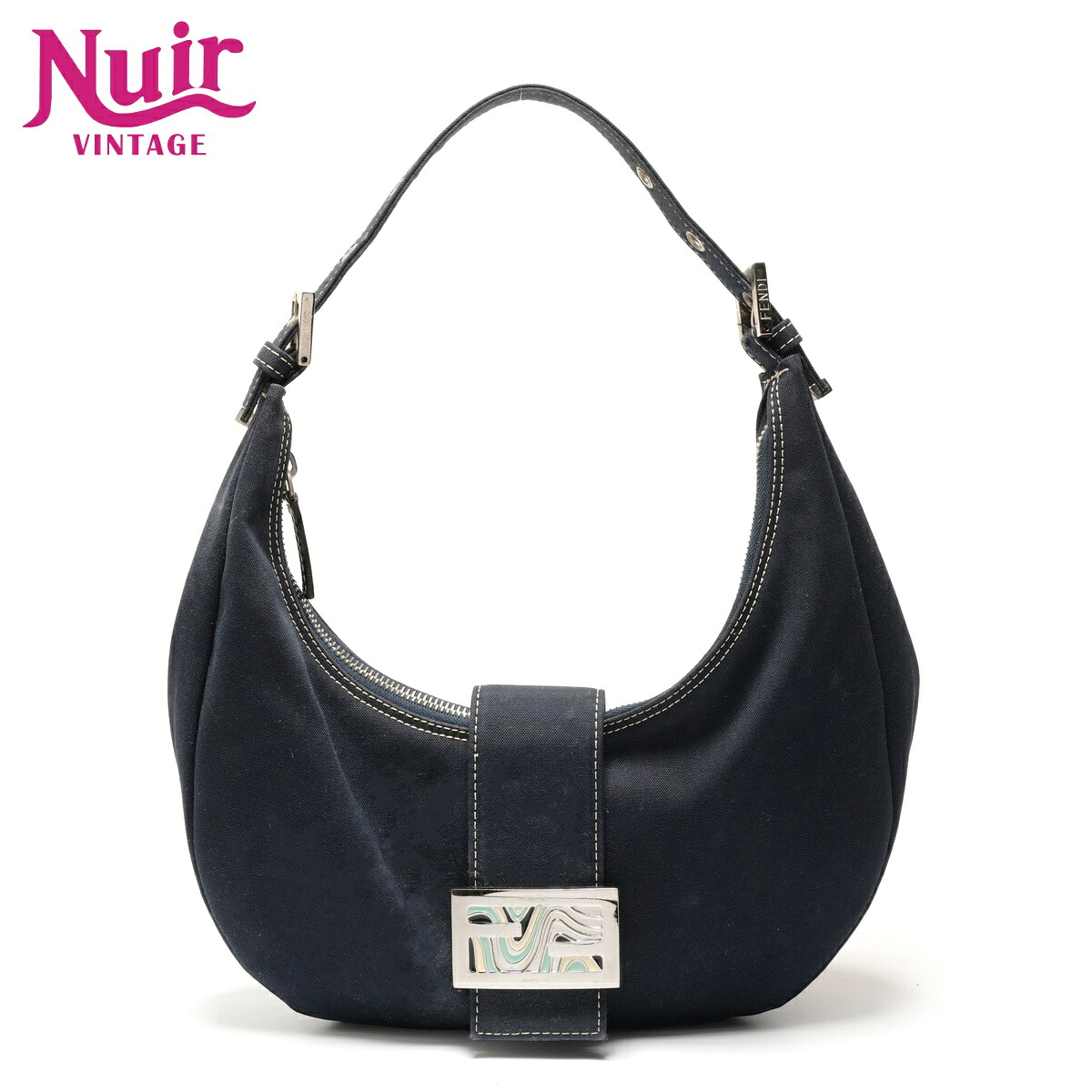 フェンディ FENDI デニム マンマ ホーボー ハーフムーン ワンショルダー ショルダーバッグ ネイビー WS26446 【中古】