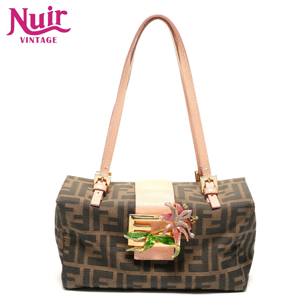 【ポイント最大47倍！全商品10%OFF!4/17 09:59まで】フェンディ FENDI ズッカ キャンバス フラワーモチーフ ハンドバッグ ブラウン WS27389 【中古】