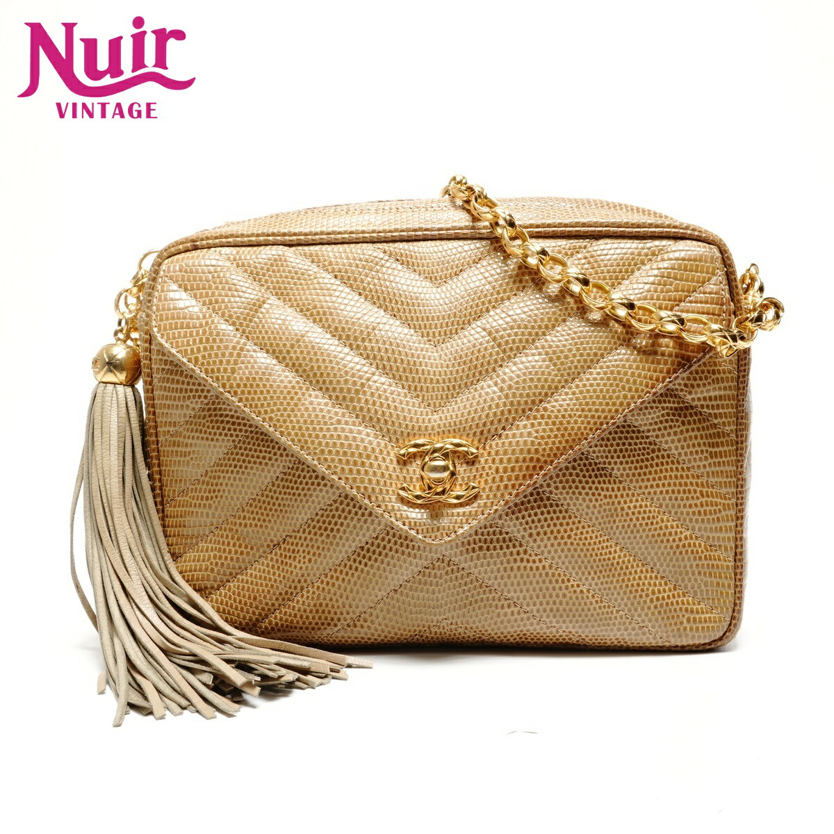 【ポイント最大47倍！全商品10%OFF!4/17 09:59まで】シャネル CHANEL シリアルなし リザードレザー ココマーク ショルダーバッグ ベージュ WS27777 【中古】